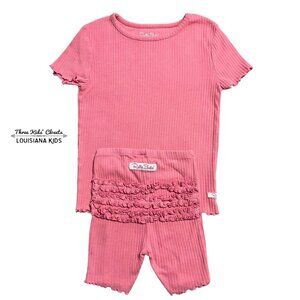RuffleButts 7Y Pink Ribbed Ruffles Pajamas Set